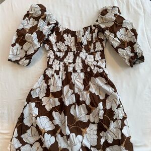 Faithfull the Brand Chocolate and Ivory Floral Mini Dress